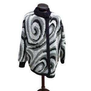 Vtg Gallery Wool Blend Swirl Artsy Statement Heavy Cardigan Sweater Jacket 2X